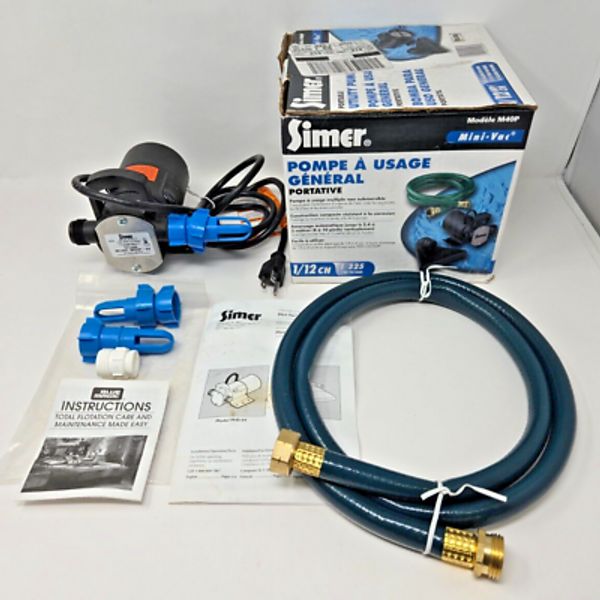 Pentair Simer M40P Mini-Vac Utility Pump Kit 1/12 HP 350 GPH w/ Hose Attachments