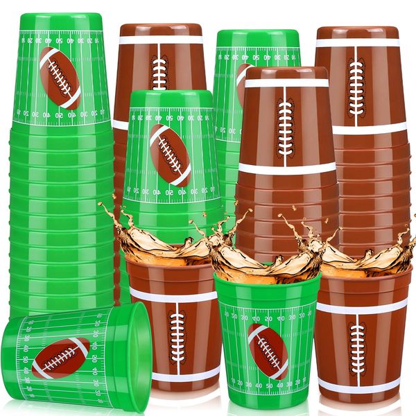 Norme 24 Pcs Football Thickened Plastic Cups Bulk Reusable Cups Football Party Supplies Tableware Drink Cup 16 oz Ball Design Cups for Football Birthday Party Decoration Events Family Dinner