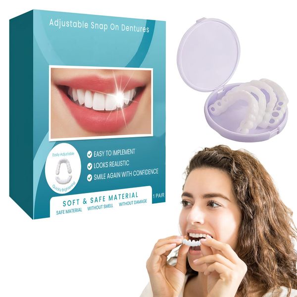 1 Pairs Instant Veneers Dentures,Snap on Veneers Teeth,Clip in veneers Teeth,Clip on Veneers Top and Bottom,Adjustable Snap on Dentures Clip Fake Braces,Fake Teeth Veneer,Teeth Veneers for Women