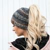 Funky Junque Messy Bun Womens Winter Knit Hat Beanie Tail - Smoke Grey