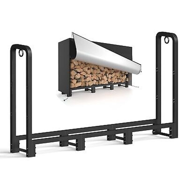 Firewood Rack Outdoor 40in With Waterproof Cover Heavy Duty Log Rack Indoor Hold