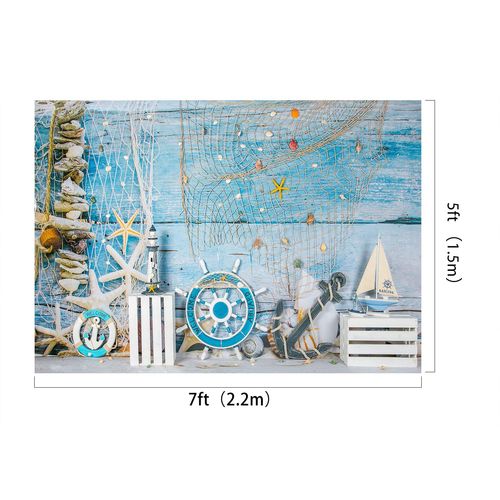 Kate 7x5ft Summer Holiday Backdrops for Photography Blue Wood Sailboat Background Nautical Theme Party Backgrounds Seamless Props Backdrop