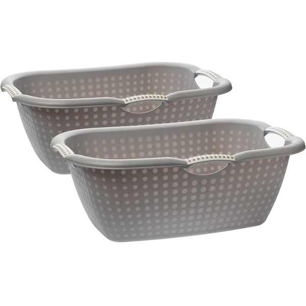 Wäschewanne groß XL, Wäschekorb 2er Set, geschlossen Wäschekorbe mit ergonomischen Griffen, 28 Liter Wäschekorb Plastik, 60 x 40 x 22 cm, geeignet für Innen- und Außenbereich, Made in EU, grau
