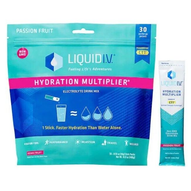 Liquid I.V. Hydration Multiplier 30 Individual Serving Stick Pouch Passion Fruit