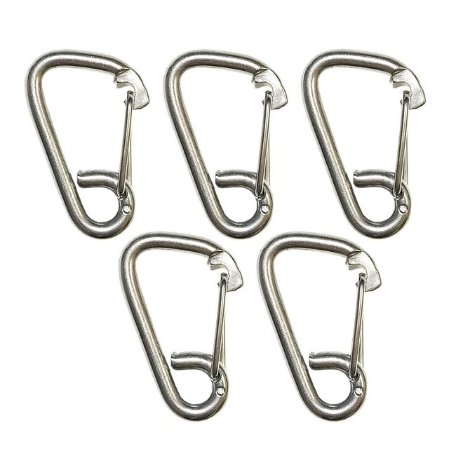 simPLEISURE qb500147a05n0 Stainless Steel Spring Hook, D-Shaped Carabiner Type, 5 Sizes, Snap Hooks, Multi-functional, Fall Prevention, 2.4 inches (60 mm), Set of 5