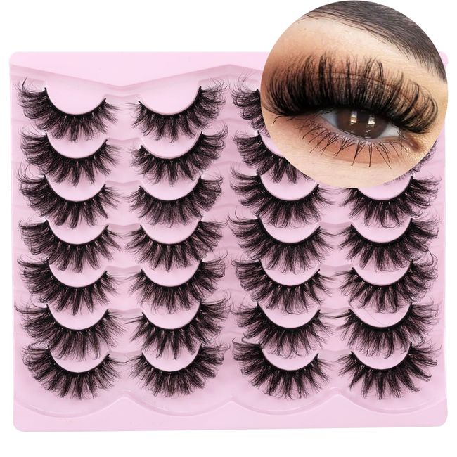 JOSIEZOEY Cat Eye Lashes Wispy Mink Lashes Fluffy Volume 18MM Russian Strip Lashes D Curl False Eyelashes 6D Fake Lashes 14 Pairs Thick Lashes Pack Pestañas Postizas