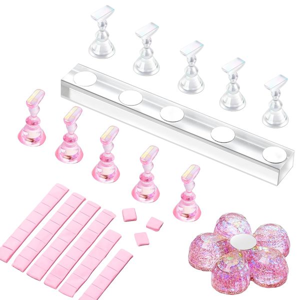 Makartt Nail Stand Display, Magnetic Nail Tips Stand, Acrylic Nail Display Stand, Nail Practice Holders Nail Painting Stand with 48Pcs Reusable Adhesive Putty