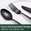 24 Pcs Stainless Steel Silverware Set with Steak Knives - Black Flatware for 4