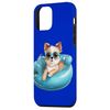 Case for iPhone 12 Mini Blue Pool Float Puppy with Sunglasses