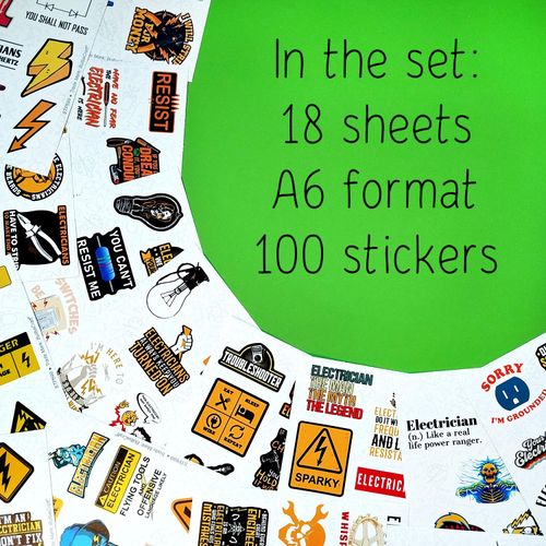 Bulbacraft 100Pcs Funny Electrician Stickers for Hard Hats, Electrician Hard Hat Stickers and Decals, Funny Electromechanical Technician Gifts for Men, Gifts for Women & Men