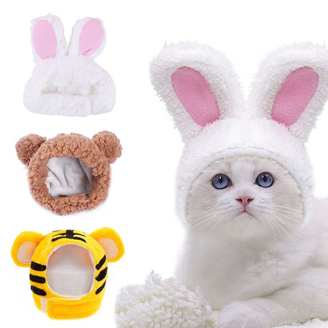 Nett Haustier Hut TAIZER 3PCS Bunny Hat Cat Hasenhut für Katze Einstellbar Haustier Kopfbedeckung Hasenhasenhut mit Ohren Katze Kleine Hunde Haustierhut Niedliche Kopfschmuck Lustige Mütze Partykostüm