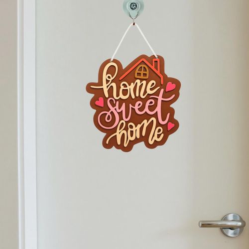 Home Sweet Home Wall Decor Sign, Brown and Pink, Decorative House Plaque with Hearts