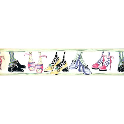 CONCORD WALLCOVERINGS ™ Wallpaper Border Fashion Pattern Shoes Women's Trends for Laundry Room Closet Bedroom Girls Room, White Pink Purple Black, 15 Feet by 5 Inches RK6907B