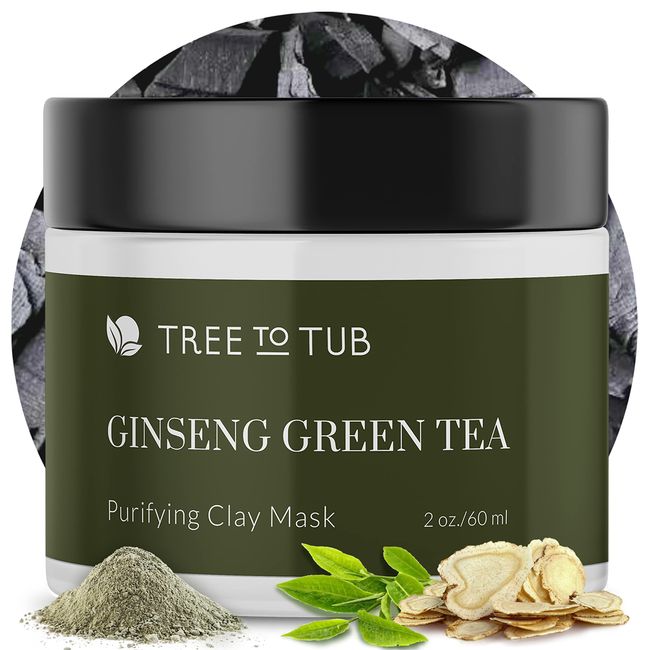 Tree to Tub Bentonite Clay Facial Mud Mask for Dry, Oily, Sensitive Skin: Exfoliating & Pore Cleansing Activated Charcoal Mask for Women & Men, Moisturizing w/Vitamin C, Green Tea, and Pumpkin