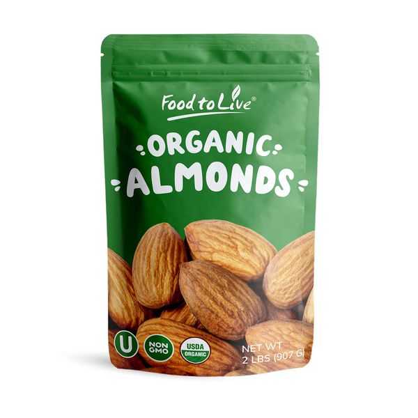 Organic Almonds, 2 Pounds – Non-GMO, Whole, Raw, No Shell, Unpasteurized, Unsalted, Vegan, Kosher, Bulk. Keto Snack. Good Source of Vitamin E, Protein. Great for Almond Milk, Nut Butter, and Desserts