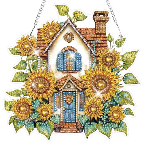 HEIBAGO Fall Hanging Diamond Art Kits for Adults, Farmhouse Special Shaped Crystal Diamond Painting Ornament Kit, DIY Double-Sided Pattern Window Pendant Gem Art Kit for Home Wall Decor 8.3x8.3inch
