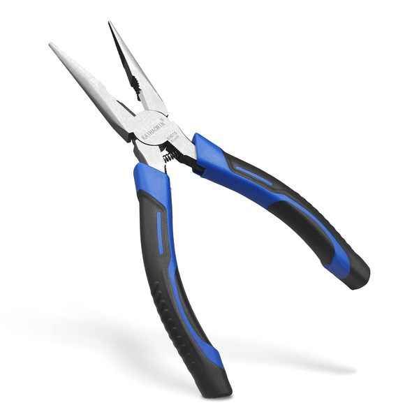 Needle Nose Pliers-KAIHAOWIN 8" Spring Loaded Pliers Long Nose Pliers with Wire Cutter Comfort Soft Grip Side Cutters-Precision Pliers Long Nose Cutting Hand Tool for Bending Wire Jewelry Making