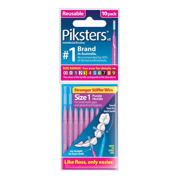Piksters Interdental Brushes, Size 1, Purple Handle