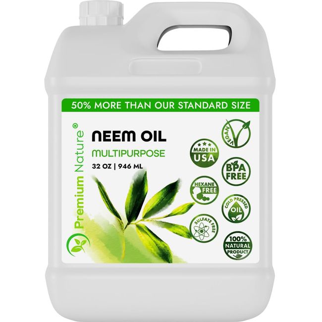 Organic Neem Oil for Skin Neem Oil for Hair Need Oil 100% Pure Cold Pressed Neem Oil for Essential Oil Mixing Neem Oil for Plants Neem Cake Massage Oil Neem Oil Spray for Indoor Plants 32oz