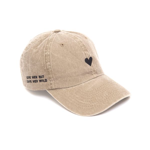 Atticus Poetry, Heart – Love Her But Leave Her Wild - Dad Hat, Embroidered Beige Distressed Brushed Cotton Women’s Baseball Hat, Adjustable One Size(Heart Khaki)