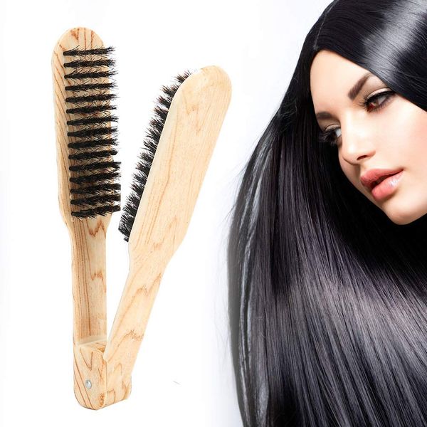 Hair Straightening Comb, DIY Salon Hairdressing Hair Straightener V Shaped Comb, Anti-static Dual-Brush Comb for Home and Salon Use