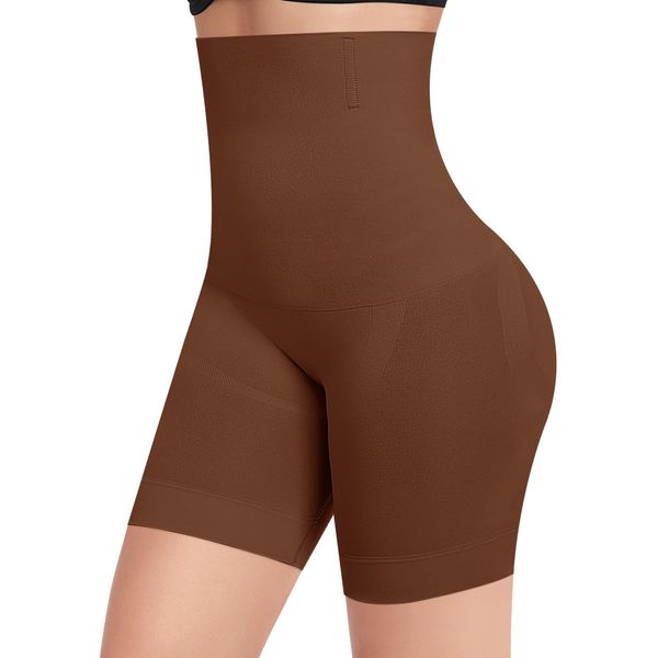 YARRCO Bauchweg Unterhose Damen Shapewear Miederhose Body Shaper Miederpants Hohe Taille Leggings Figurformende Unterwäsche (Dunkelbraun, S)