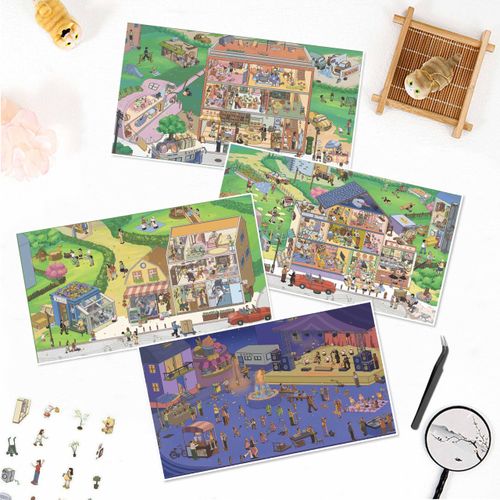 3D House Scene Stickers 4 Sets Large Size Room Sticker Book for Adults Funny Cute Miniature Scene Stickers Gifts for Family Friend