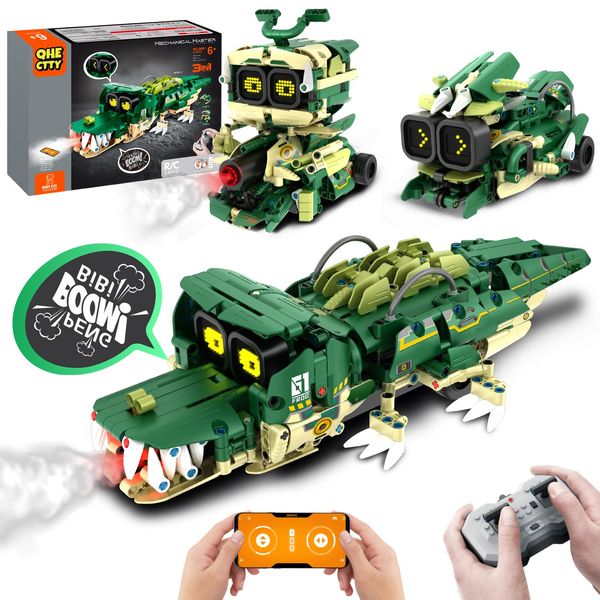 QHECTTY STEM Building Toys for Kids 6-14, Remote & APP Controlled 3in1 STEM Robot Building Kit for Kids with Music Spray, 513 Pcs Building Blocks Set Birthday Xmas Gift Ideas for Boys Girls