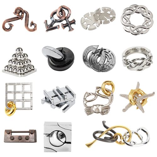 Holzsammlung 15 Pieces Brain Teaser Metal Puzzle Toy, Handheld 3D Unlock Interlocking Puzzle, Metal Knot Puzzle Mind Games for Adults Teens Educational Toy Gift