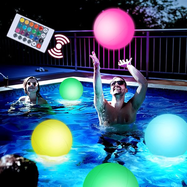 3 otters 4PCS Light Up Beach Balls, 12" Glow Pool Balls with Remote Control LED Beach Ball Inflatable Beach Toy for Kids Summer Parties Pool Decorations