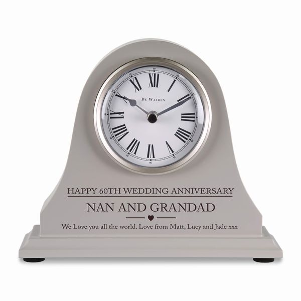 De Walden 60th Diamond Wedding anniversary couple gift Engraved Grey Mantel Clock