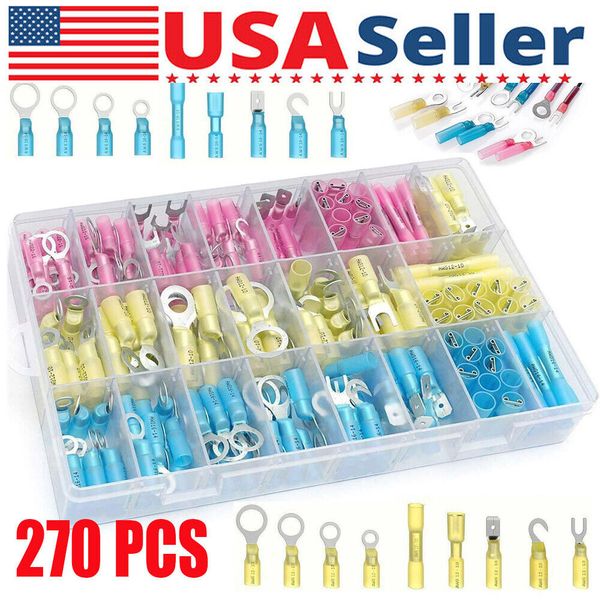 270pcs Heat Shrink Wire Connectors Marine Automotive Waterproof Terminals Kit