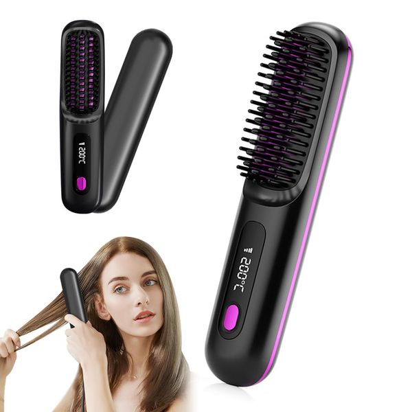 TGKYK Cordless Hair Straightener Brush, Cordless Hair Straighteners with 3 Temperature Modes & LED Screen, 20s 120-200°C Heat Portable Hair Straighteners, Hair Straightening Brush for Hair Styling