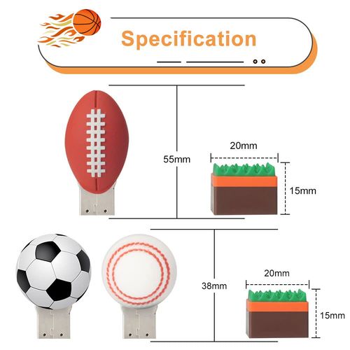 Leizhan 5 x 8GB Cute Balls USB Flash Drive, Tennis/Baseball/Soccer/Basketball/Rugby Shape Thumb Drive Memory Stick Drive Pendrive Gift for Kids, Teacher, Friends
