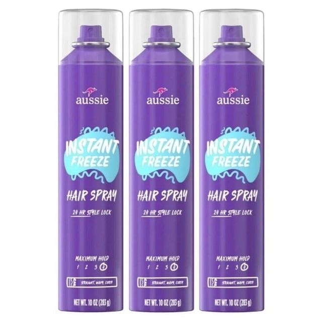 Aussie Instant Freeze Hair Spray LOT OF 3 CANS  Aerosol 10 oz 24 Hr Style Lock