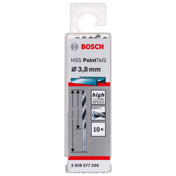 Bosch Accessories Professional 10-piece PointTeQ HSS Twist Drill Bit (for metal, 3.8 x 43 x 75 mm, drill driver accessories)