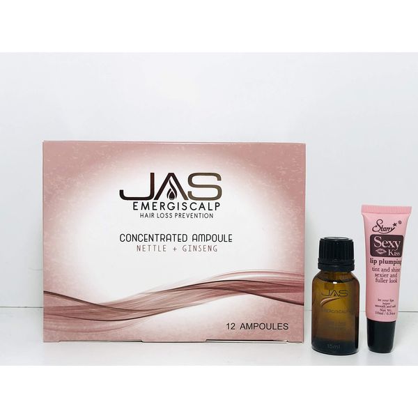 Jas Emergiscalp Hair Loss Prevention Concentrated Ampoule with Nettle + Ginseng 15 Ml 1 Pack of 12"Free Starry Lipgloss 10 Ml"