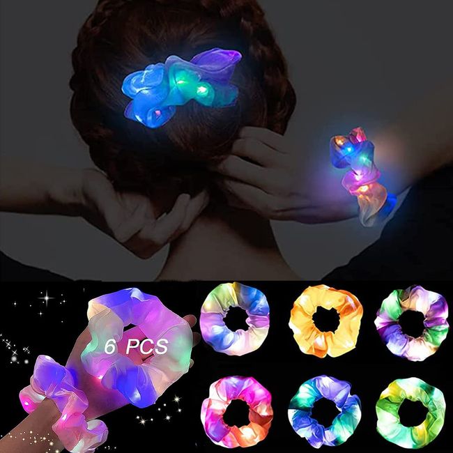 6 Pcs Luminous Hair Bands Probuk 3 Colors Lighting Modes LED Scrunchies for Women, Light Up Hair Scrunchies for Women Girls Neon Headwear Halloween Christmas Birthday New Year Hair Accesories