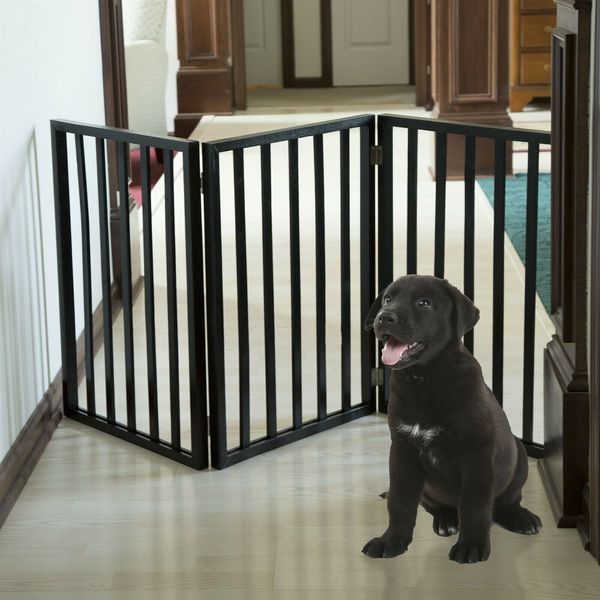 3 Panel Dog Gate Pet Dog Fence Safety Barrier Divider Freestanding Doorway Wood