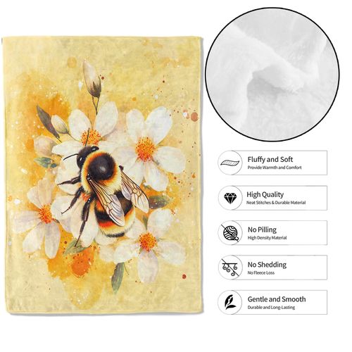 MIEPOS Bumblebee Throw Blanket,50x60in,Soft,Lightweight Flannel,Bee and White Daisy Warm Yellow Blankets - Gifts for Kids Adult Women,for Couch Office Travel,Home Living Room Nature Decor