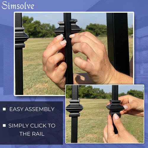 Split Knuckle Fence Decorations - Snap-on Railing Parts Transform Your Stair Railing, Wrought Iron Pickets, Staircase Balusters or Garden Gate - Durable ABS Plastic (Black, 6-Pack) by Simshoe