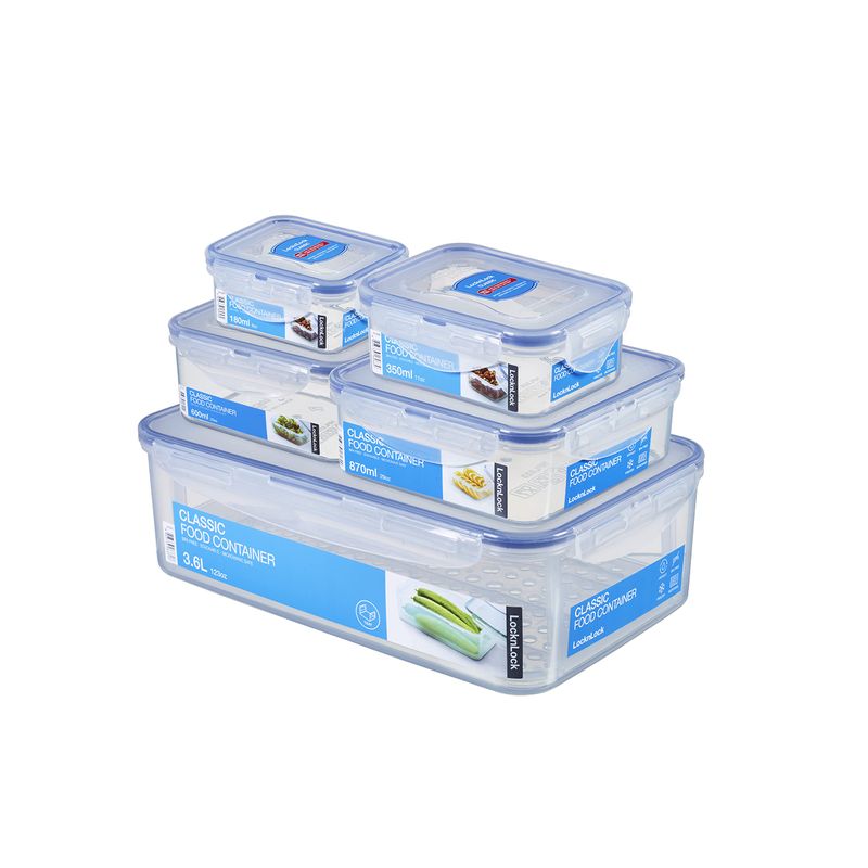Lock & Lock HPL805-6 Set 6 Contenitori Rettangolari 180 Ml Con Chiusura Ermetica