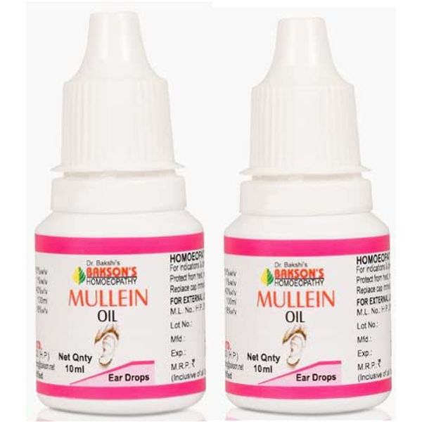 Bakson's - 2x10ml Mullein Ear Drops for Ear Pain, Ear infections, Earache, Excessive Ear Wax Removal, swimmer's Ear - Effective Relief