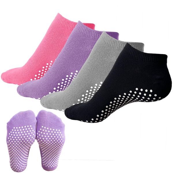 KEYRI 4 Paar Yoga Socken für Frauen und Männer Pilates Rutschfeste Socken Sneaker Socken Für Ballett,Tanz,Gymnastik,Zuhause,Stoppersocken Antirutschsocken Baumwolle,Einheitsgröße (Farbe)