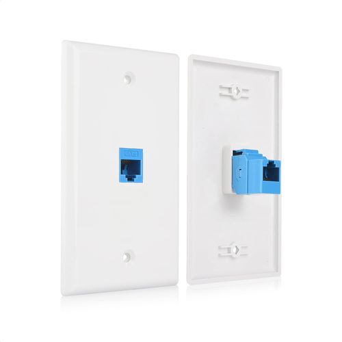 Cable Matters 2-Pack 1-Port Ethernet Wall Plate, White, Cat6 Wall Plate, Cat5e Ethernet Outlet with Blue RJ45 Keystone Jack