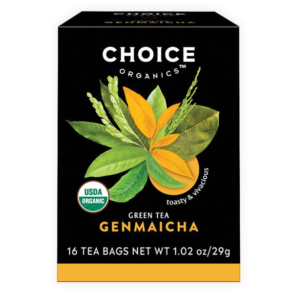 Choice Organics - Organic Genmaicha Tea (1 Pack) - Green Tea with Toasted Brown Rice - Compostable - 16 Organic Green Tea Bags