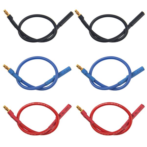 6Pack 7.87" 14AWG 3.5mm Gold Bullet Connector 3.5 Banana Plug Extension Cable Male Female Wire for RC Car Boat Brushless Motor ESC