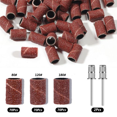 210Pcs Sanding Bands for Nail Drill, Nail Sanding Bands with 2 Nail Drill Bits, 80#120#180# Grit Nail Files with Boxed, Drill Bits Nails for Manicure Pedicure