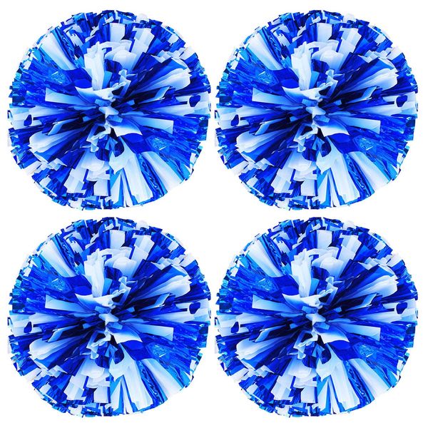 Hlonon 4 Pack Cheerleader Pom Poms Sports Dance Cheer Plastic Pom Poms Cheerleading for Sports Team Spirit Cheering(Blue White,50g)