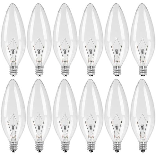 COLWATT 12-Pack E12 Candle Light Bulbs 40W Warm White 2500K, 380 Lumen Dimmable Chandelier Light Bulbs for Ceiling Fan, Pendants or Outdoor, B10 Clear Candelabra Base Bulbs